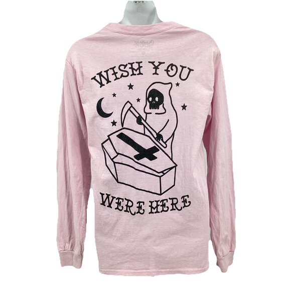 Spencers T Shirt Sz Small  Pink Long Sleeve "Wish You Were Here" Graphic Print - Picture 1 of 7